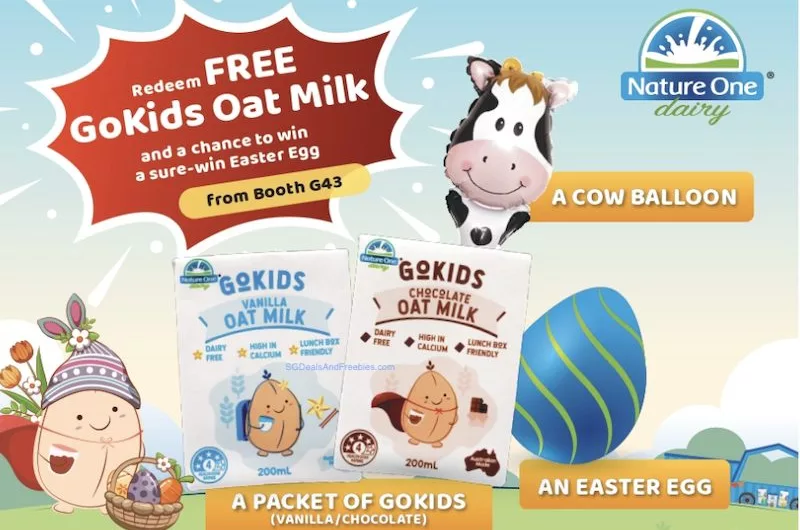 Free Nature One Dairy GoKids Oat Milk, Cow Balloon & Easter Egg At Mummys Market Baby Fair