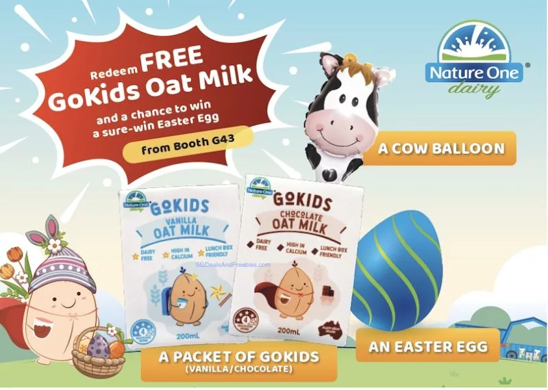 Free Nature One Dairy GoKids Oat Milk, Cow Balloon & Easter Egg At Mummys Market Baby Fair