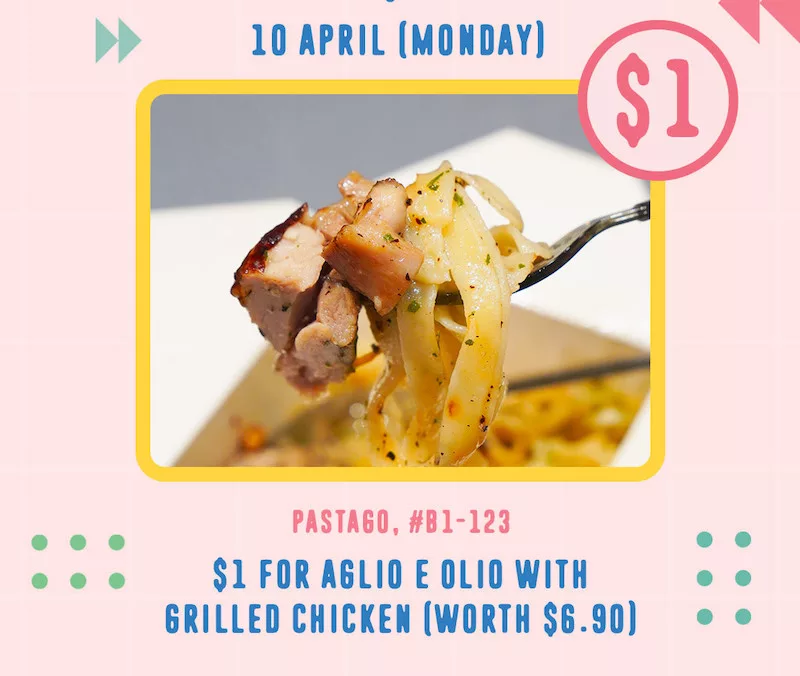 PastaGo Tiong Bahru Plaza Aglio E Olio With Grilled Chicken For $1 - Today Only!