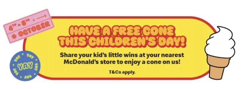 Free McDonald's Vanilla Ice Cream Cone For Children's Day