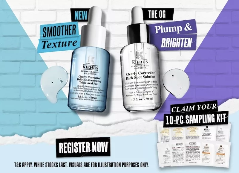 Free 10-Pc Kiehl's Sample Kit Containing New Clearly Corrective Daily Re-Texturising Triple Acid Peel