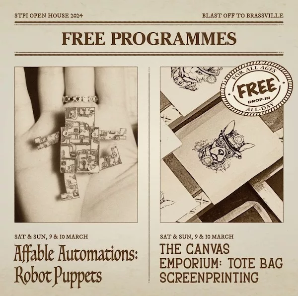 STPI Open House Free Workshops Robot Puppets & Tote Bag Screenprinting