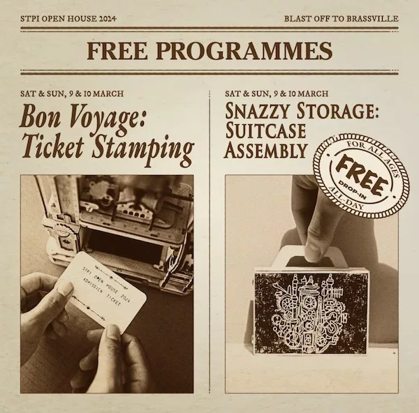 STPI Open House Free Workshops Ticket Stamping & Suitcase Assembly
